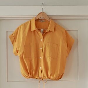 Mustard Madewell button down drawstring cotton top